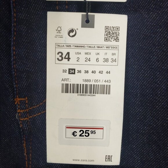 Zara New Straight Leg Jeans 2 High Rise Waist Dark Wash Denim Blue - Picture 9 of 10